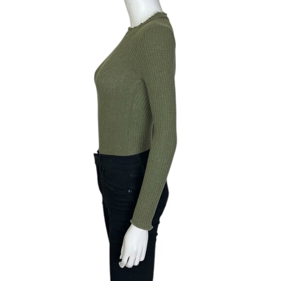 Forever 21 Waffle Knit Long Sleeve Bodysuit in Olive - sz Small - Picture 3 of 6